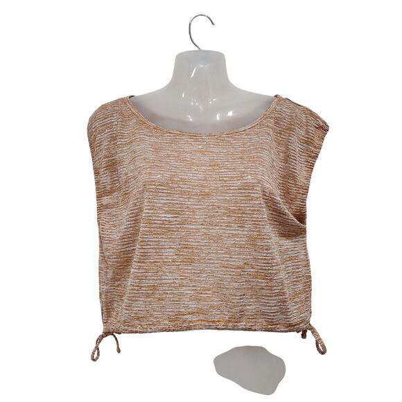 Free People Movement Stripes Keyhole Back Cropped Top Tan Side Tie Size Small - Picture 1 of 12